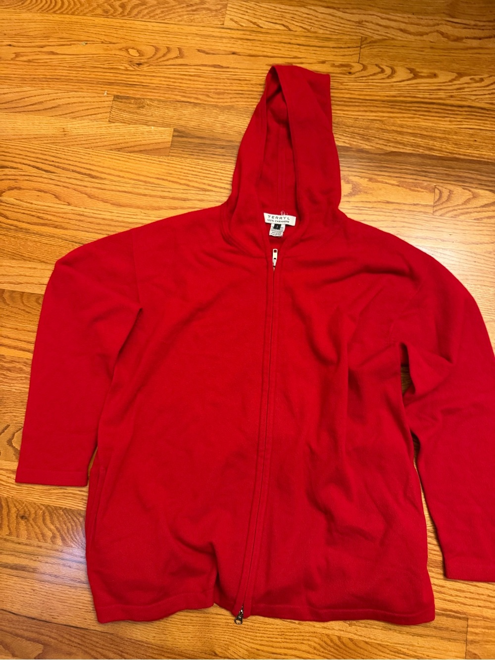 Women's Red Hooded Zip Sweater